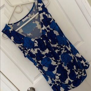 NY & Co. Floral Sleeveless Blouse - Blue/White